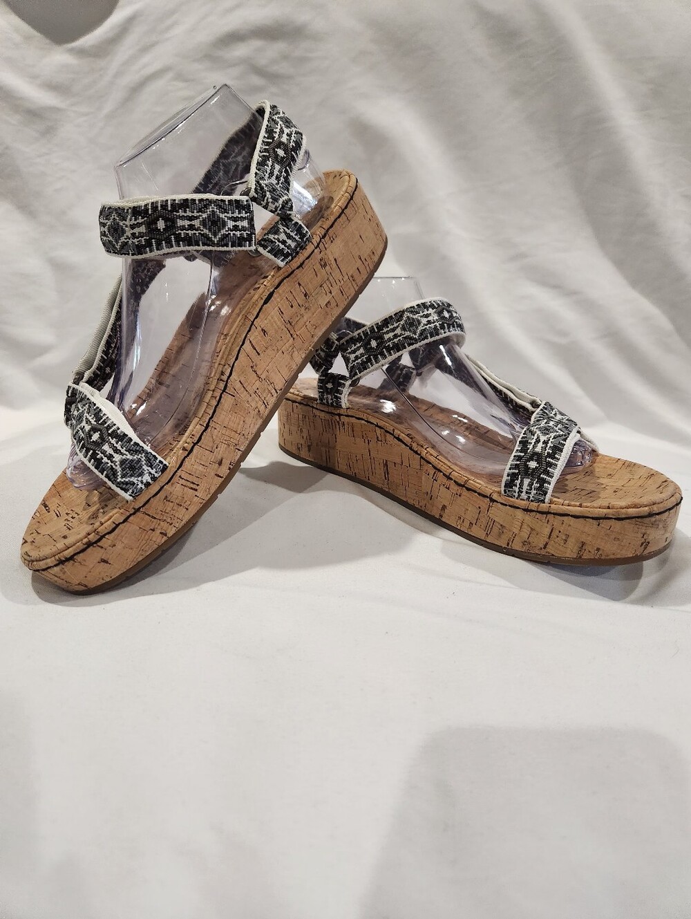 Born Sirena Sporty Black White & Cork Platform Sandals Size 10 - Picture 2 of 8